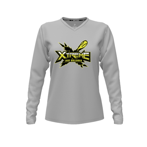 [FTLVCFGY-FYXS-LOGO1] Decker Comfort T-Shirt (Female Youth XS, Gray, V Neck, Logo 1, Long Sleeve)