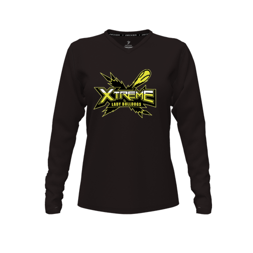 [FTLVPTBK-FYXS-LOGO1] Decker Performance T-Shirt (Female Youth XS, Black, V Neck, Logo 1, Long Sleeve)