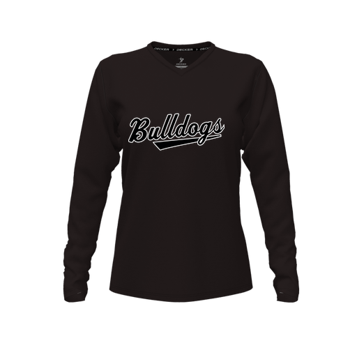 [CUS-DFW-TEES-PER-VNK-LSL-BLK-FYXS-LOGO2] Performance T-Shirt (Female Youth XS, Black, V Neck, Logo 2, Long Sleeve)