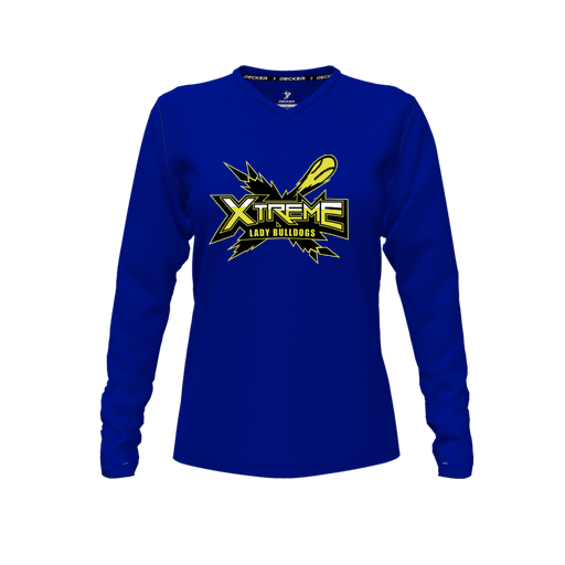 [FTLVPTRY-FYXS-LOGO1] Decker Performance T-Shirt (Female Youth XS, Royal, V Neck, Logo 1, Long Sleeve)